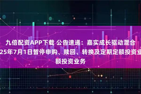 九倍配资APP下载 公告速递：嘉实成长驱动混合2025年7月1日暂停申购、赎回、转换及定期定额投资业务