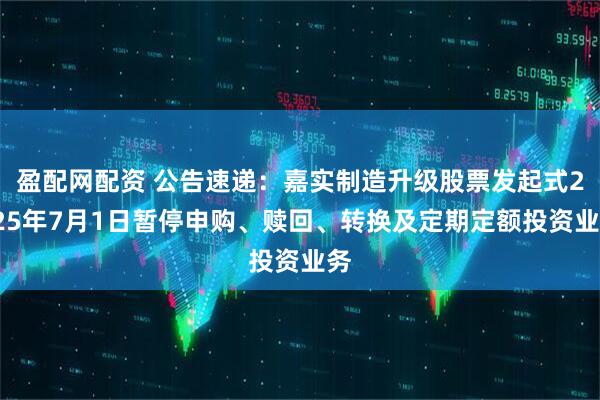 盈配网配资 公告速递：嘉实制造升级股票发起式2025年7月1日暂停申购、赎回、转换及定期定额投资业务